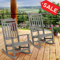 Flash Furniture 2-JJ-C14703-GY-GG Set of 2 Winston All-Weather Rocking Chair in Gray Faux Wood